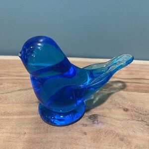 Bluebird Of Happiness Leo Ward Blue Blown Glass Bird 4" 1996 Signed